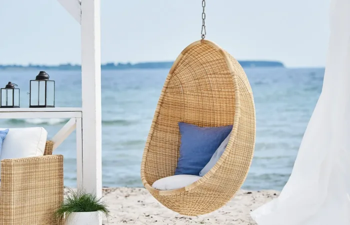 hanging egg chair front cushion white exterior ls